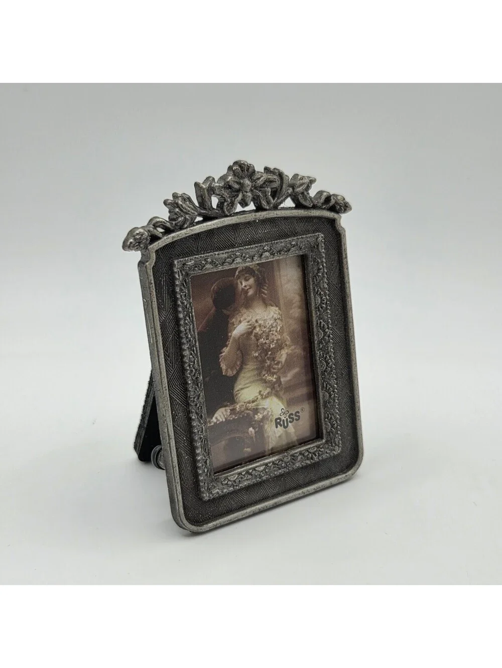 Vintage Russ Mini Picture Frame Floral Geometric Silver